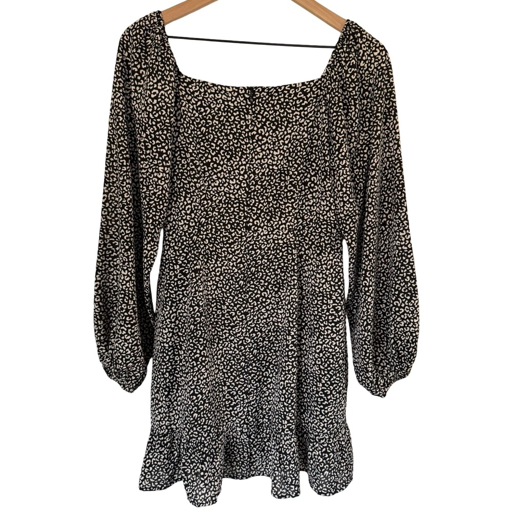 Altar'd State Leopard Print Mini Dress Black White Square Neck Long Sleeve M - Picture 4 of 7